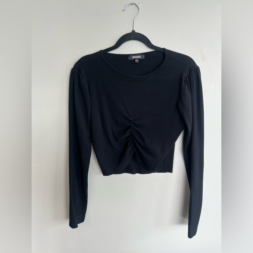 Misguided Long Sleeve Crop Top black